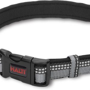 Comfort Collar – Nylon and Neoprene-Padded Comfy Dog Collar, Reflective, Easy to Fit & Use. Colorful two-tone design, Suitable for Medium Dogs and Puppies (Size M, Black)